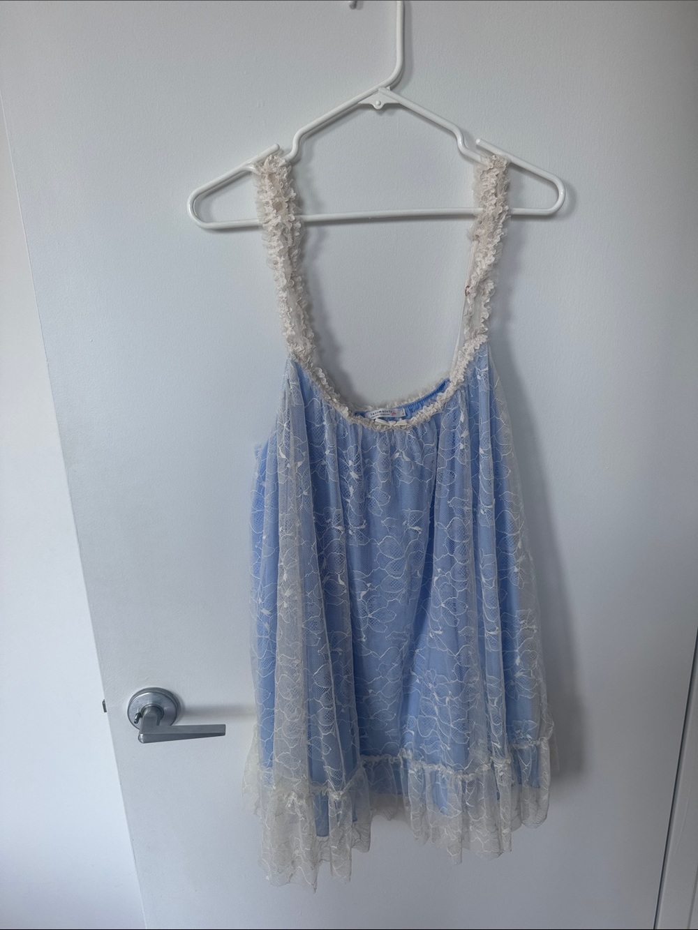 NWT Free People Blue Lace Slip Dress with Cream Lace Trim